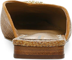 Sam Edelman Lavina 5 Brown Slip On Square Toe Gold Stud Fabric Flat Mules Shoes