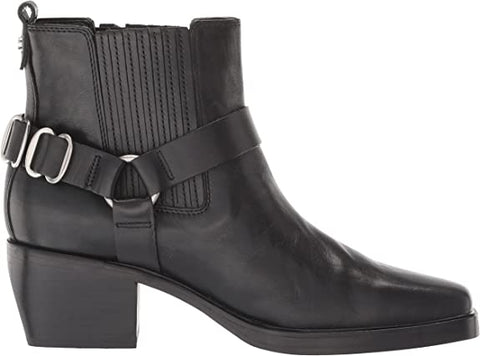 Sam Edelman Bellamie Black Leather Squared Toe Pull On Embellished Ankle Boots