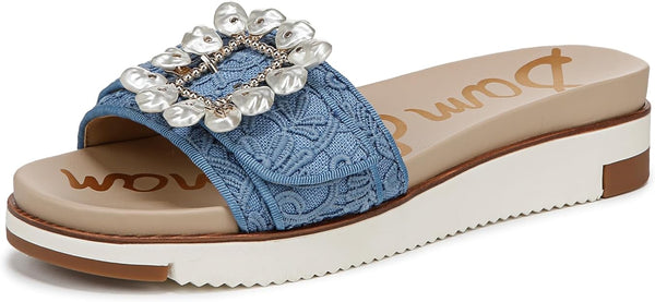 Sam Edelman Ariane Royal Sky Blue Lace Open Toe Wedge Platform Leather Sandals