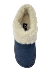 Clarks Scuff Blue Navy Faux Fur Lined Clog Fashion Slip On Warm Cozy Plush Mules