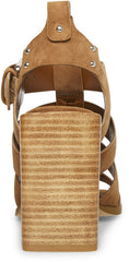 Steve Madden Tribeca Chestnut Suede Ankle Strap Squared Open Toe Heeled Sandal