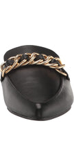 Steve Madden Faine Black Leather Pointed Toe Slip On Chain Detail Flat Mules