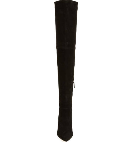 Pour La Victoire Caterina Black Suede Over the Knee Pointed Toe Stiletto Boots