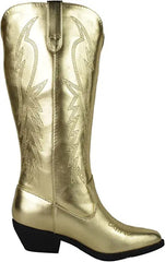 Soda Red Reno Gold-c Stitch Western Pointed Toe Knee High Pull On Western Boots