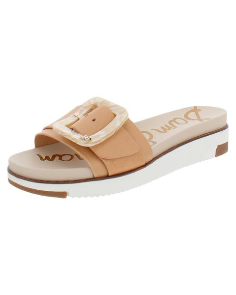 Sam Edelman Ariane Natural Sand Open Toe Buckle Flat Leather Slides Sandals