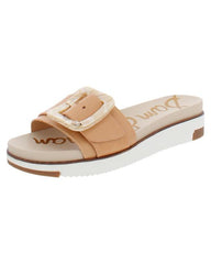 Sam Edelman Ariane Natural Sand Open Toe Buckle Flat Leather Slides Sandals