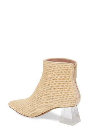 Cecelia New York Jasmin Block Heel Ankle Bootie Natural Woven Clear Heel Boots