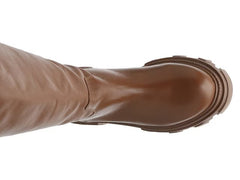 Steve Madden Priority Cognac Leather Chunky Lug Sole Rounded Toe Pull On Boots