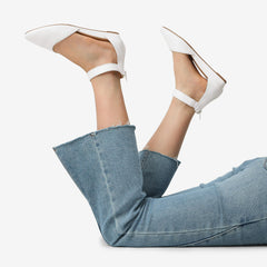 DREAM PAIRS Amiga White Low Wedge Ankle Strap Flats Shoes 12
