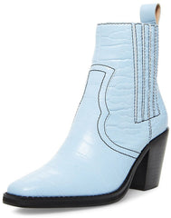 Steve Madden Geniva Light Blue Crocodile Pull On Square Toe Classic Western Boot