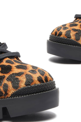 Schutz Leopard Print Lace Up Round Toe Platform Mid Heel Combat Boots