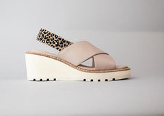 Cecelia New York Gabby Wedge Heeled Leather Crisscross Platform Sandal LEO TAUPE