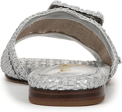 Sam Edelman Bambi Soft Silver Buckle Detailed Open Toe Slip On Flat Sandals