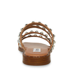 Steve Madden Skyler Tan Leather Embellished Strappy Slip On Squared Toe Sandals