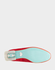 Betsey Johnson Frida Ballet Flat Red Suede Round Toe Block Rhinestone Heel Pump