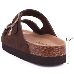 ORADO Platform Suede Soft Cork Footbed Summer Slides Adjustable Buckle Sandals 11