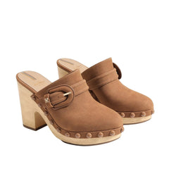 Sam Edelman Nyla Cuoio Brown Rounded Toe Slip On Block Heel Fashion Mules
