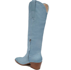 Sam Edelman Britten Aspen Sky Squared Toe Block Heel Knee High Western Boots