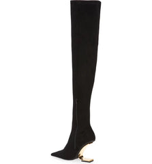 Jeffrey Campbell Compass-OK Black Suede Black Pointed Toe Over the Knee Boots