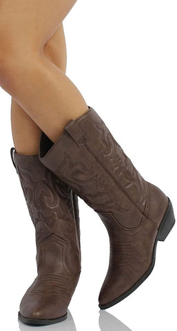 Soda Reno Women Western Cowboy Pointed Toe Knee High Pull On Tabs Boots