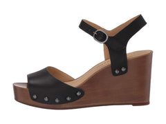 Lucky Brand Zashti Black Leather Open Toe Platform Embellished Wedges Sandals