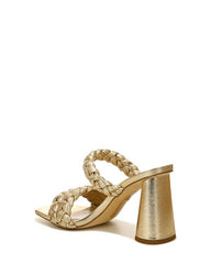 Sam Edelman Kendra Gold Leaf Leather Block Heel Squared Open Toe Slip On Mules