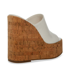 Steve Madden Joanne White Leather Slip On High Platform Wedge Heeled Sandals