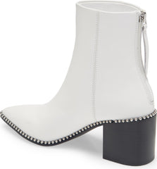Steve Madden Aquarius White Leather Block Heel Pointed Toe Studded Ankle Boots