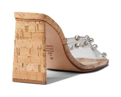 Schutz Lizah Cork Clear Crystal Clear Vamp Slip On Open Toe High Heel Sandals