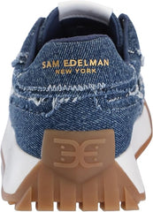 Sam Edelman Layla Blue Multi Fray Green Lace Up Low Top Chunky Heeled Sneakers