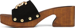 Sam Edelman Francina Black Platform Slip On Slide Block Heeled Mules Sandals