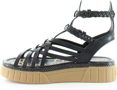 Sam Edelman Geana Black Braided Ankle Strap Platform Wedge Gladiator Sandal
