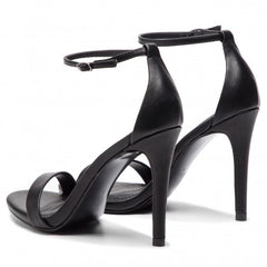 Steve Madden Brandie Black Rounded Open Toe Ankle Strap Stiletto Heeled Sandals