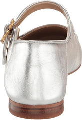 Sam Edelman Michaela Silver Leather Mary Jane Buckled Ankle Strap Square Toe Flats