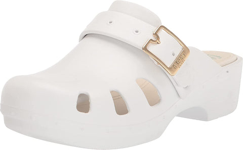 Dr. Scholl's Original 365 White Slip On Platform Wedge Buckle Comfortable Clogs