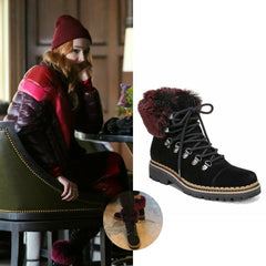 Sam Edelman Bowen Black Suede Combat Fur Lined Lace Up Combat Hiker Ankle Boots