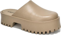 KK PAIR OF KINGS Heights Taupe Fashion Slip On Non-Slip Mule Clog Platform Sandals