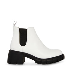 Steve Madden Howler White/Black Block Heel Pull On Platform Leather Ankle Boots