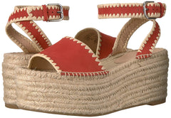 Pour La Victoire Ria Poppy Red Suede Open Toe Espadrille Platform Wedge Sandals