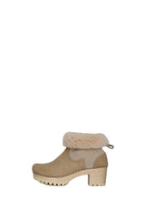NO6 5" Pull On Shearling Clog Boot on Mid Tread in Bone Suede on White Base 36