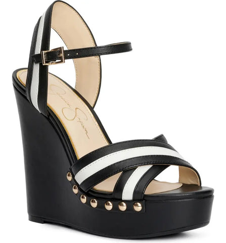 Jessica Simpson Tellira Black White Wedge Crisscross Platform Open Toe SandalS