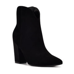 Nine West Ghost Black1 Leather Pointed Toe Block Heel V-Shaped Cutout Ankle Boot