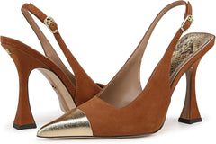 Sam Edelman Odette Frontier Brown/Amber Gold Pointed Toe Slingback Stiletto Pumps