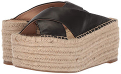 Pour La Victoire Rica Espadrille Wedge Black Leather Platform Retrop Sandals