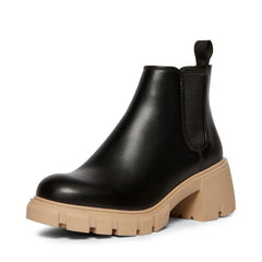 Steve Madden Howler Black/Tan Block Heel Pull On Platform Leather Ankle Boots