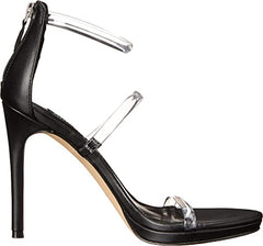 Nine West Leah 3 Black Rounded Open Toe Zip Closure Stiletto Heeled Sandals