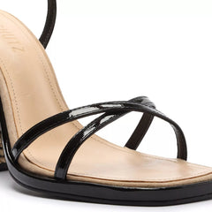 Schutz Narah Black Open Toe Cross Buckle Ankle Strap Block High Heeled Sandals