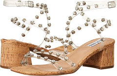 Steve Madden Invent Clear Ankle Strap Open Toe Pyramid Embellished Heeled Sandal