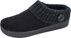 Clarks Black Knitted Collar Winter Clog Rounded Closed Toe Slippers