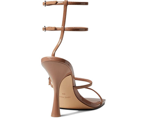 Nine West Aves3 Natural Clay Square Open Toe Ankle Strap Cylindrical Heel Sandal